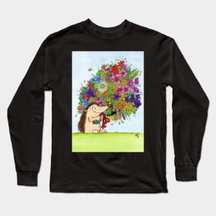 Hedgehog holding a Bouquet of flowers Long Sleeve T-Shirt